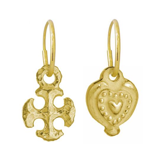 Gold Medium Lotus Cross + Empire Heart • Mismatch Endless Hoop Charm Earrings-Brevard