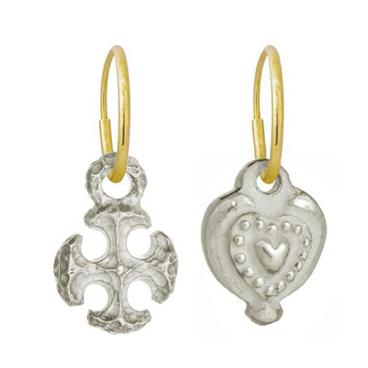 Medium Lotus Cross + Empire Heart • Mismatch Endless Hoop Charm Earrings-Brevard