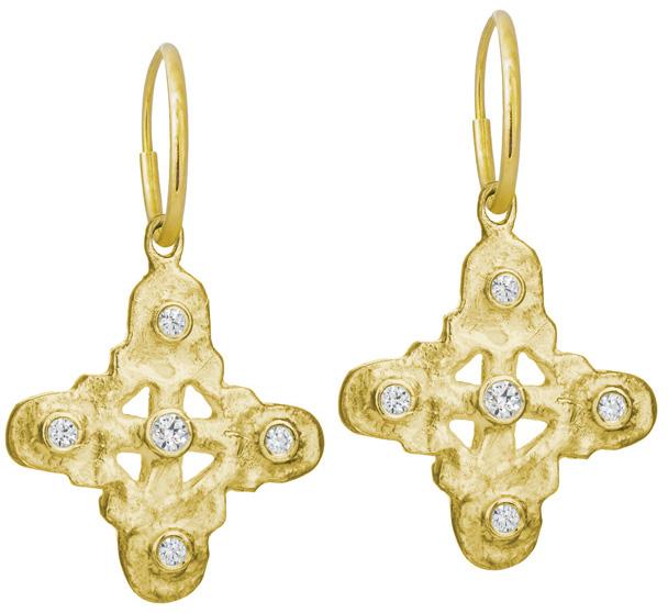 Gold Medium Five-Stone Signature Cross • Endless Hoop Charm Earring-Brevard
