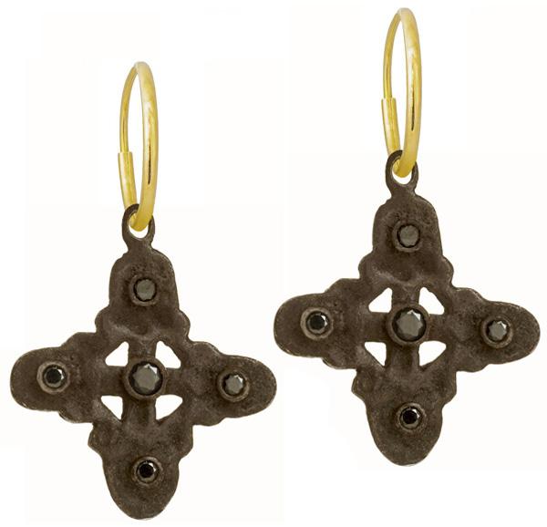 Medium Five-Stone Black Diamond Signature Cross • Endless Hoop Charm Earring-Brevard