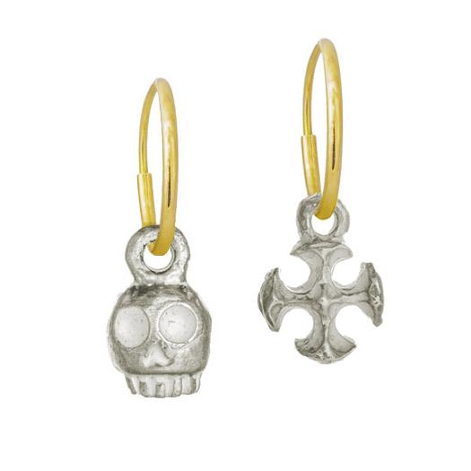 Medium Rodger & Tiny Lotus Cross • Mismatch Endless Hoop Charm Earrings-Brevard