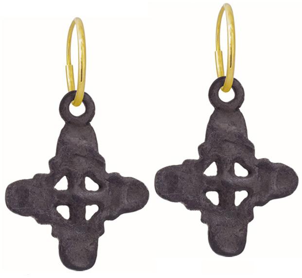 Oxidized Medium Signature Cross • Endless Hoop Charm Earring-Brevard
