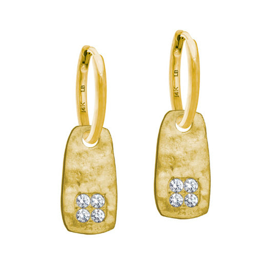 Gold Medium Stele with Stones • Huggie Hoop Charm Earring-Brevard