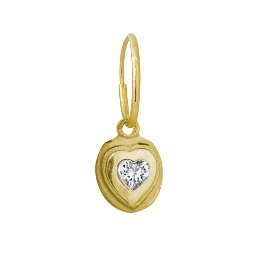 Gold Orchid Heart with Stone • Endless Hoop Charm Earring-Brevard