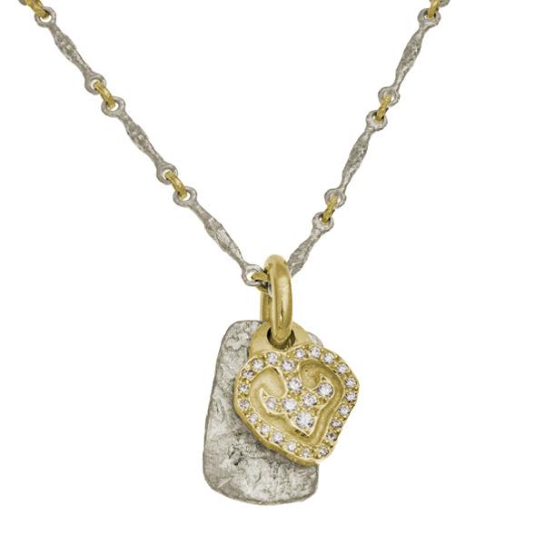 Two-Tone Pavé Coeur Heart Layered Tablet Necklace-Brevard