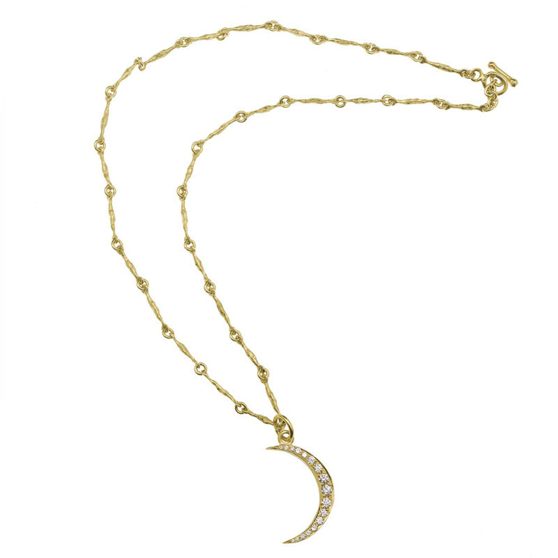 18kt Gold Crescent Moon Pendant on Cord – Pippa Small