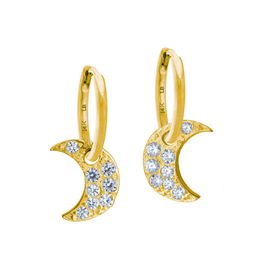 Gold Pavé Dyanna Moon • Huggie Charm Earring-Brevard