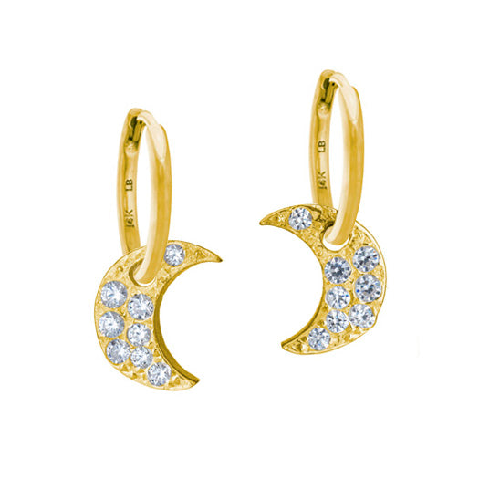 Gold Pavé Dyanna Moon • Huggie Charm Earring-Brevard