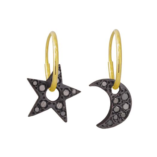 Black Diamond Pavé Dyanna Star + Moon Mismatch Earring Pair-Brevard