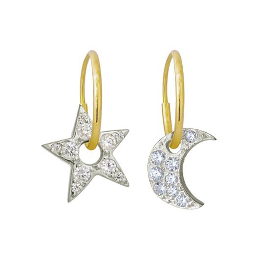 Pavé Dyanna Star + Moon Mismatch Earring Pair-Brevard