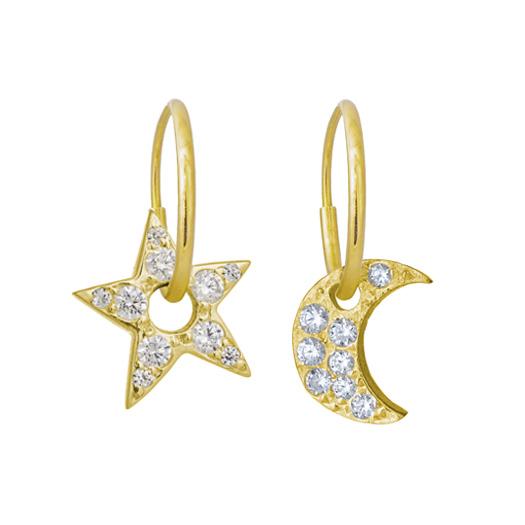 Gold Pavé Dyanna Star + Moon Mismatch Earring Pair-Brevard