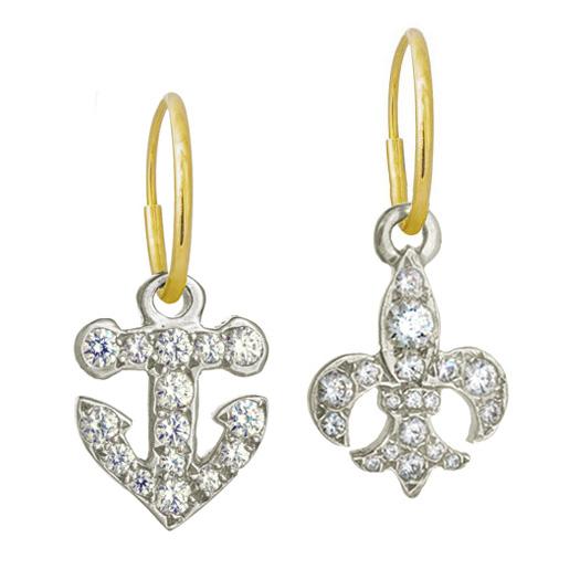 Pavé Anchor + Fleur de Lis Mismatch Earring Pair-Brevard