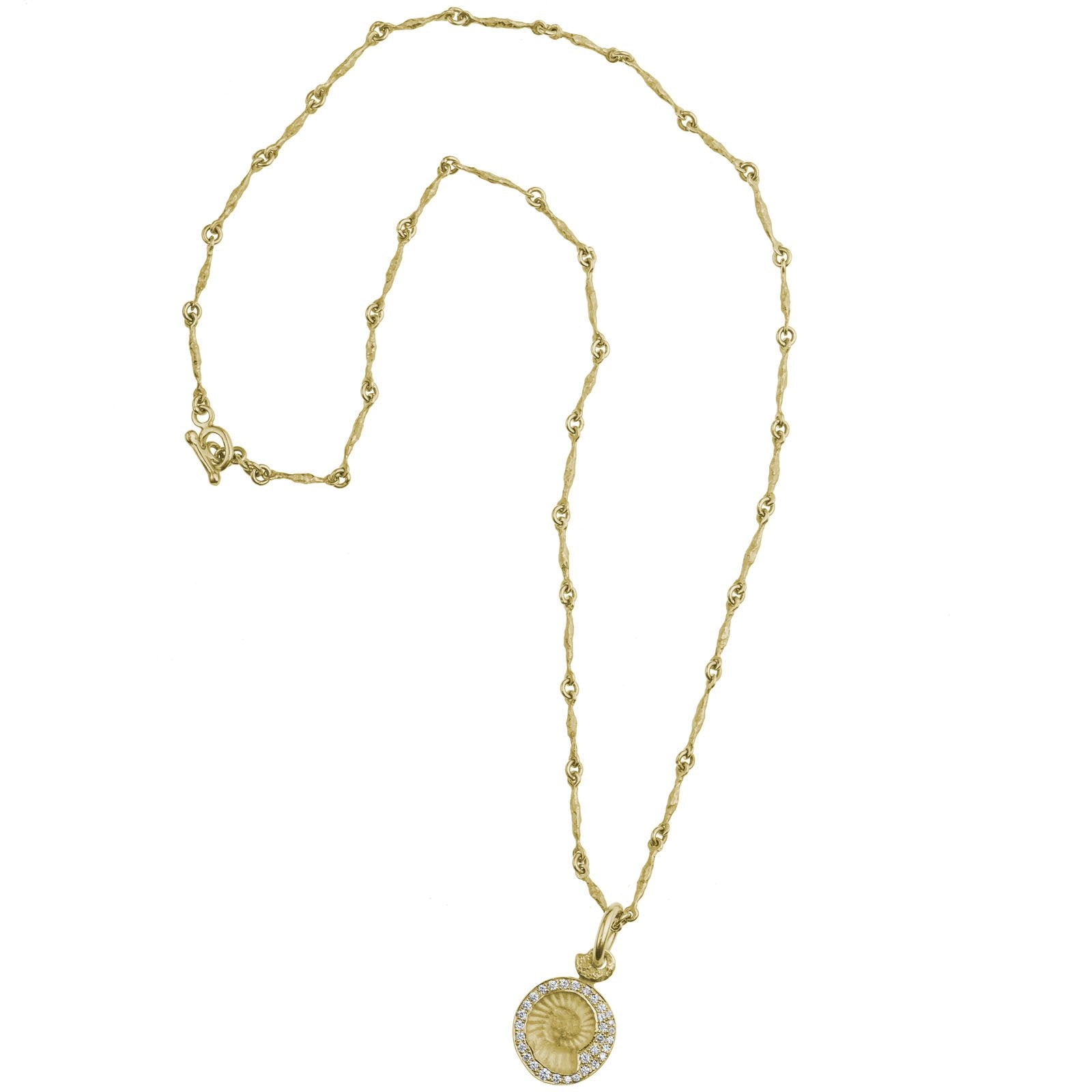 Gold Diamond Pavé Fossil Pendant Necklace-Brevard