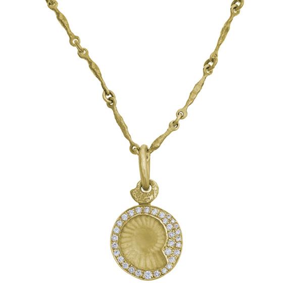 Gold Diamond Pavé Fossil Pendant Necklace-Brevard