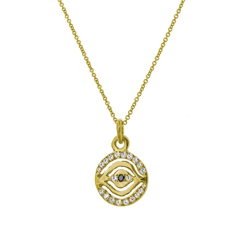 Gold Pavé Eye of Horus Charm Necklace-Brevard