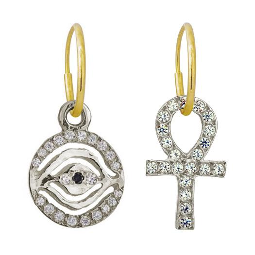 Pavé Horus + Ankh Mismatch Earring Pair-Brevard