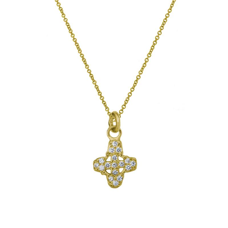 Gold Pavé Tiny Signature Cross Charm Necklace-Brevard