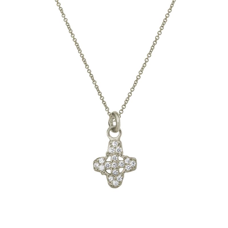 Pavé Tiny Signature Cross Charm Necklace-Brevard