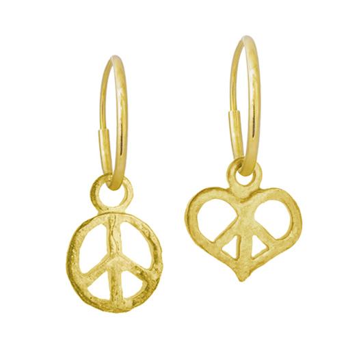 Gold Peace + Peace Love • MISMATCH ENDLESS HOOP CHARM EARRING PAIR-Brevard