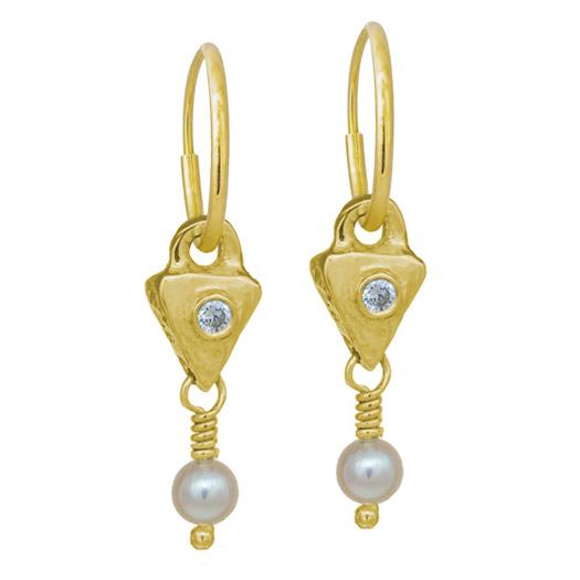 Gold Pearl Triangle Drop • Endless Hoop Charm Earring-Brevard