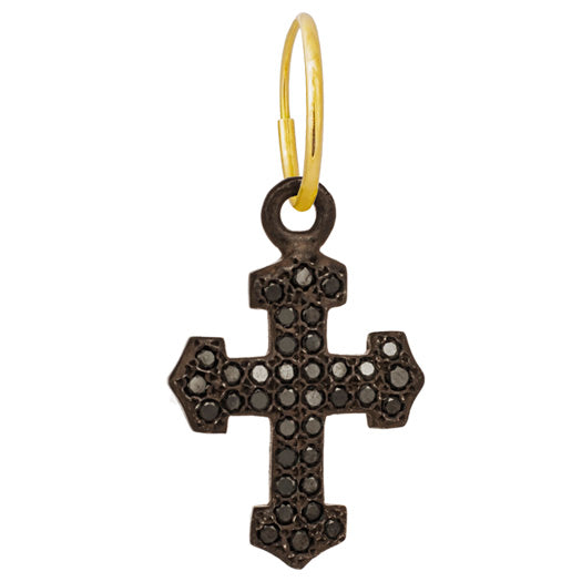 Black Diamond Pavé Pilgrim Cross • Endless Hoop Charm Earring-Brevard