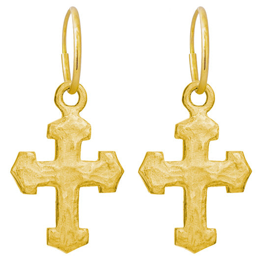 Gold Pilgrim Cross • Endless Hoop Charm Earring-Brevard