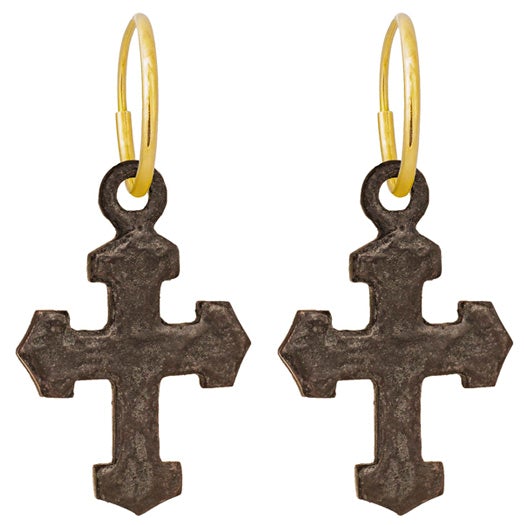Oxidized Pilgrim Cross • Endless Hoop Charm Earring-Brevard