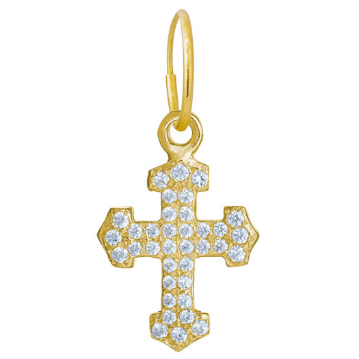 Pavé Gold Pilgrim Cross • Endless Hoop Charm Earring-Brevard