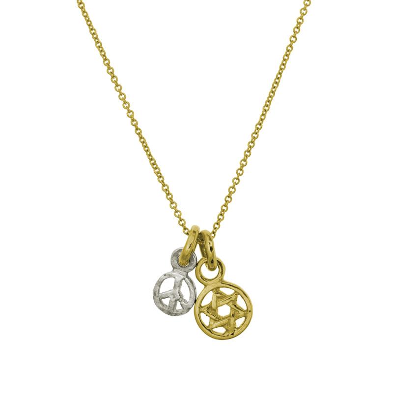 Two-Tone Shalom Double Charm Necklace-Brevard