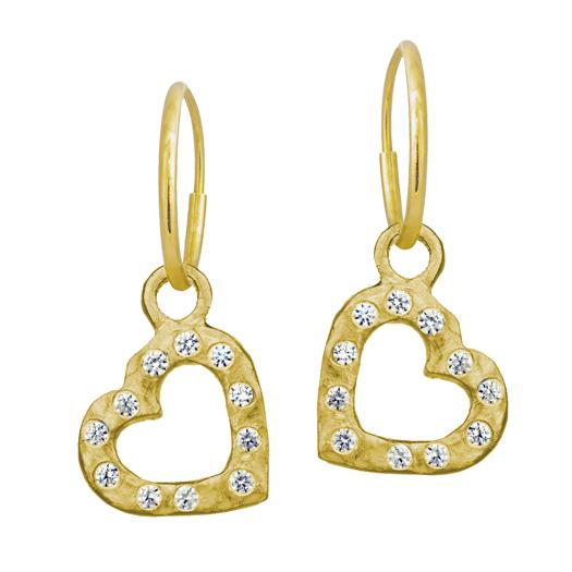 Gold Small Compass Heart with Stones • Endless Hoop Charm Earring-Brevard