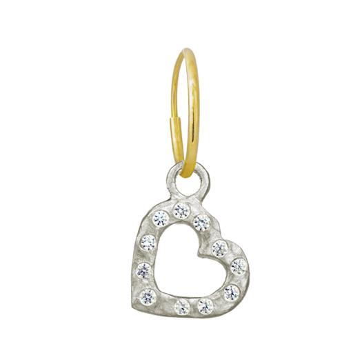 Small Compass Heart with Stones • Endless Hoop Charm Earring-Brevard