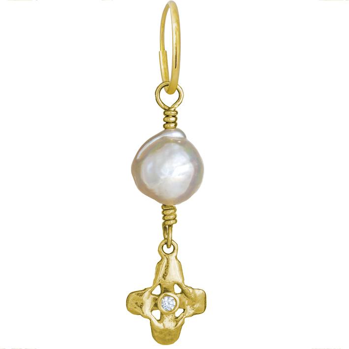 Gold Sprint with Baroque Pearl • Endless Hoop Charm Earring-Brevard