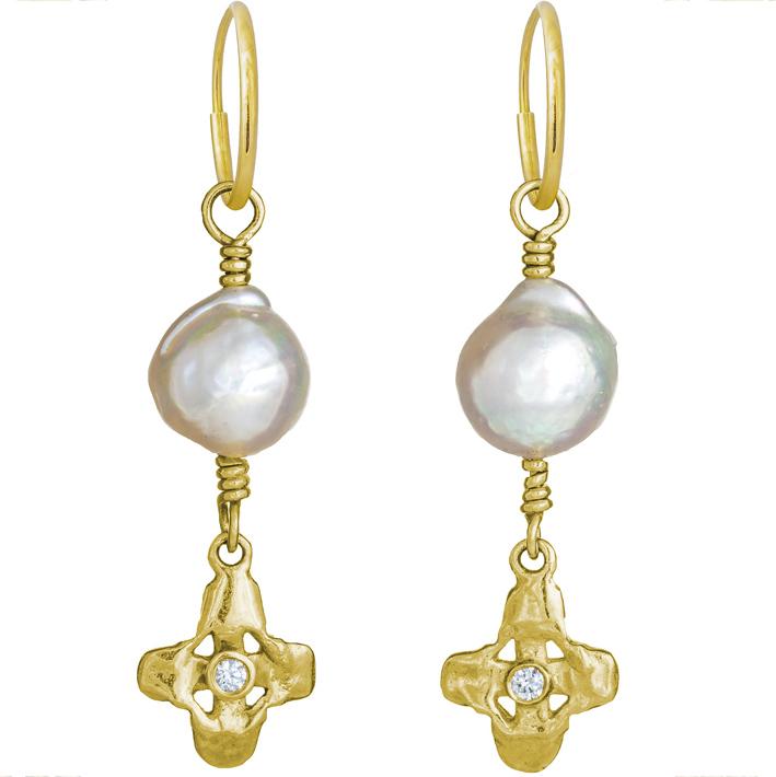 Gold Sprint with Baroque Pearl • Endless Hoop Charm Earring-Brevard