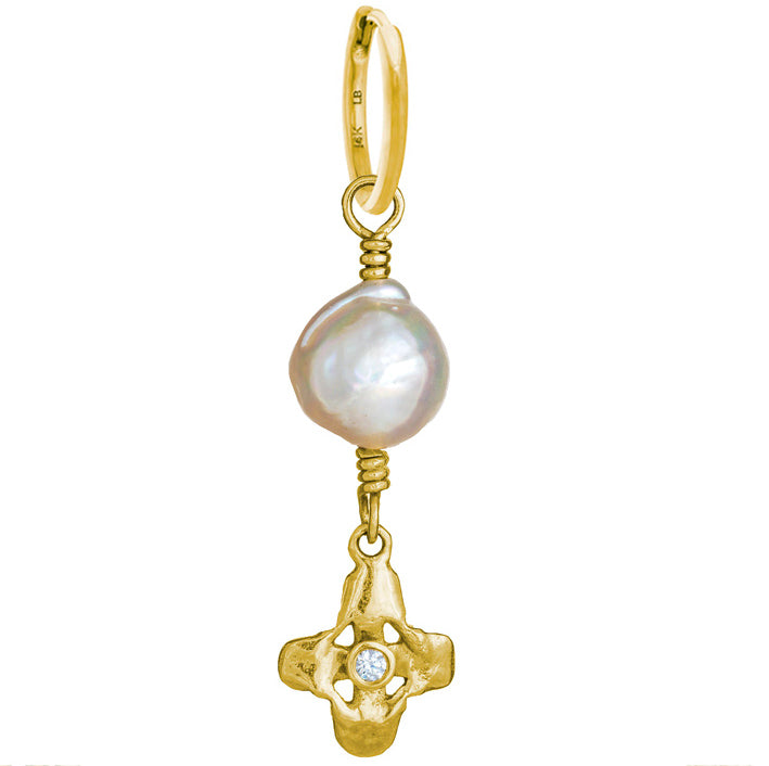 Gold Sprint with Baroque Pearl • Huggie Hoop Charm Earring-Brevard