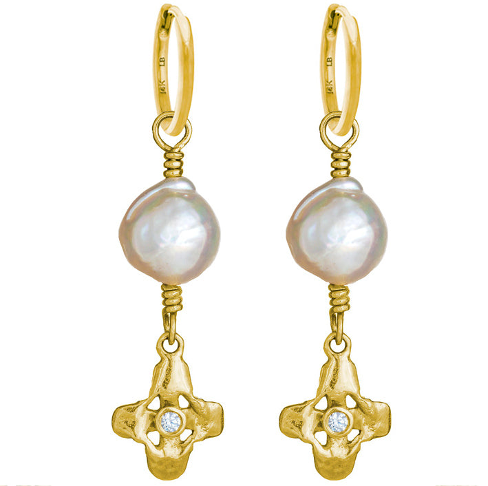 Gold Sprint with Baroque Pearl • Huggie Hoop Charm Earring-Brevard