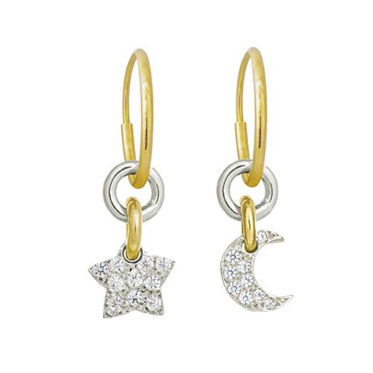 Pavé Two-Tone Thunderstar + Thundermoon MISMATCH EARRING PAIR-Brevard