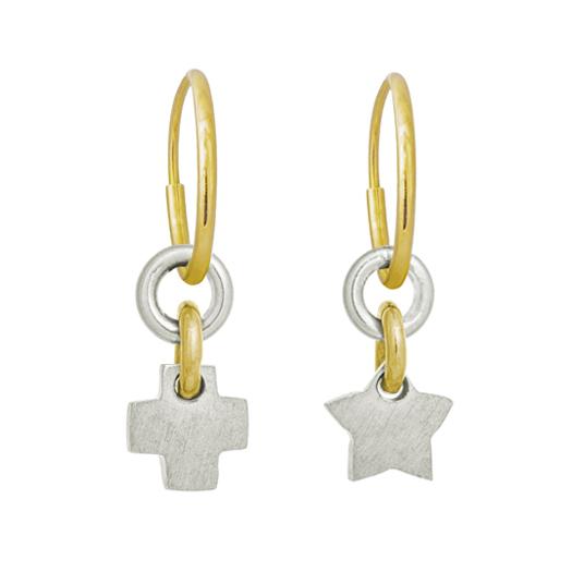 Two-Tone Thundercross + Thunderstar • MISMATCH ENDLESS HOOP CHARM EARRING PAIR-Brevard