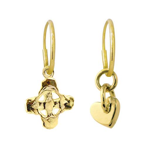 Gold Tiny Signature Cross + Thunderheart • MISMATCH ENDLESS HOOP CHARM EARRING PAIR-Brevard