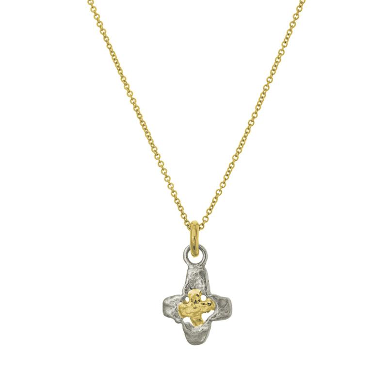Two-Tone Tiny Signature Cross Charm Necklace-Brevard