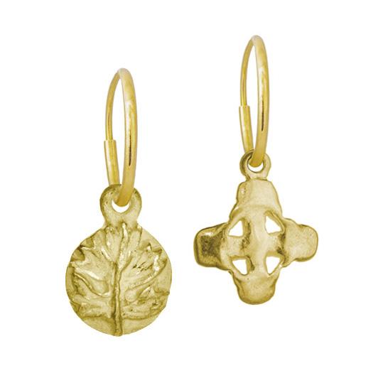 Gold Tiny Acanthus + Tiny Signature Cross • MISMATCH ENDLESS HOOP CHARM EARRING PAIR-Brevard