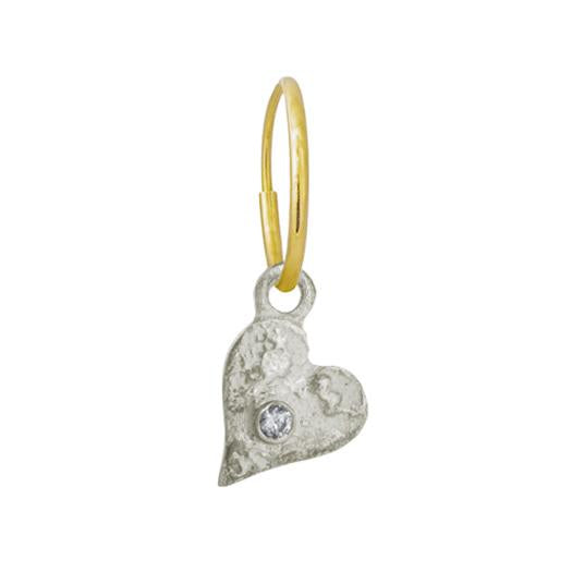 Tiny Apollo Heart with Stone • Endless Hoop Charm Earring-Brevard