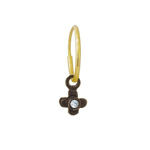 Oxidized Tiny Center Cross with Stone • Endless Hoop Charm Earring-Brevard