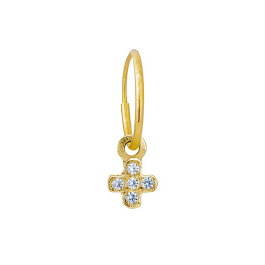 Gold Pavé Tiny Center Cross with Stone • Endless Hoop Charm Earring-Brevard