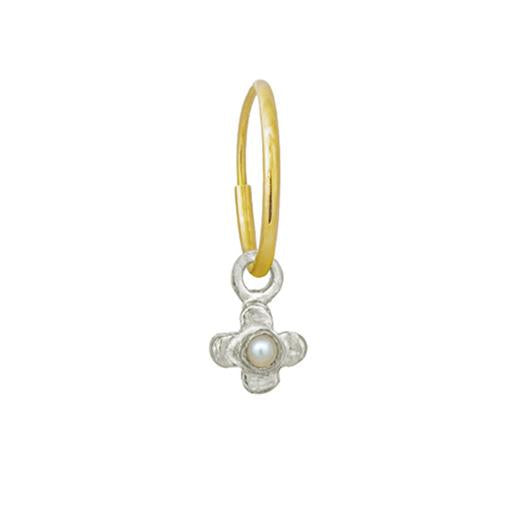Tiny Center Cross with Pearl • Endless Hoop Charm Earring-Brevard