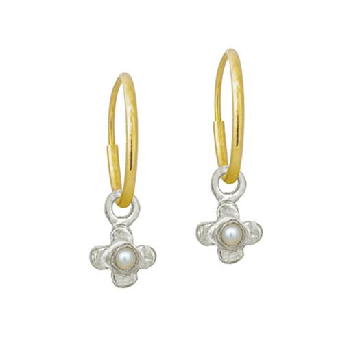 Tiny Center Cross with Pearl • Endless Hoop Charm Earring-Brevard