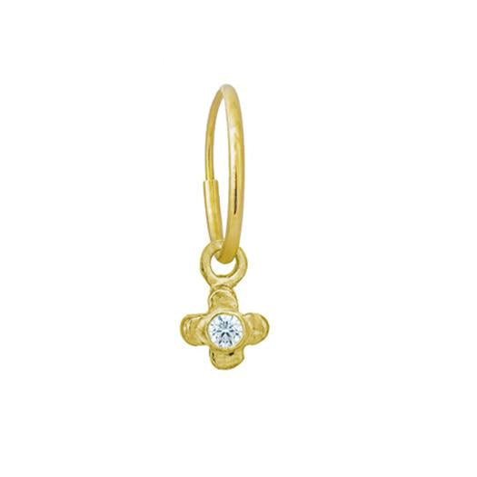 Gold Tiny Center Cross with Stone • Endless Hoop Charm Earring-Brevard
