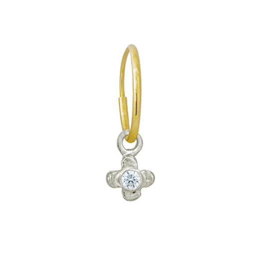 Tiny Center Cross with Stone • Endless Hoop Charm Earring-Brevard