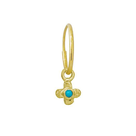 Gold Tiny Center Cross with Turquoise • Endless Hoop Charm Earring-Brevard