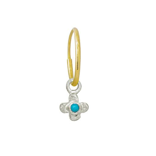 Tiny Center Cross with Turquoise • Endless Hoop Charm Earring-Brevard