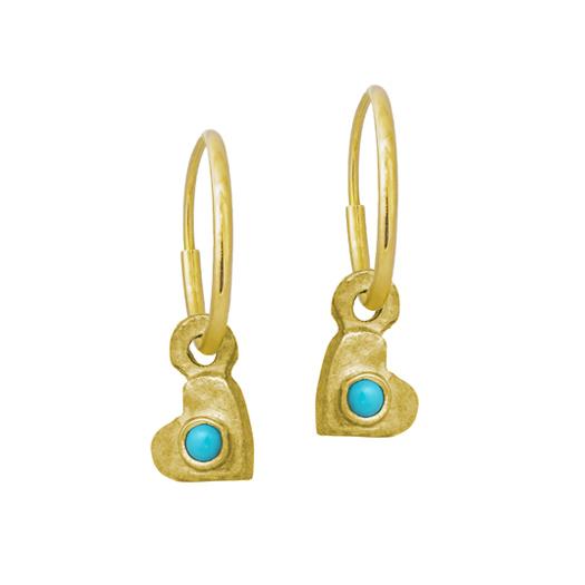Gold Tiny Center Heart with Turquoise • Endless Hoop Charm Earring-Brevard